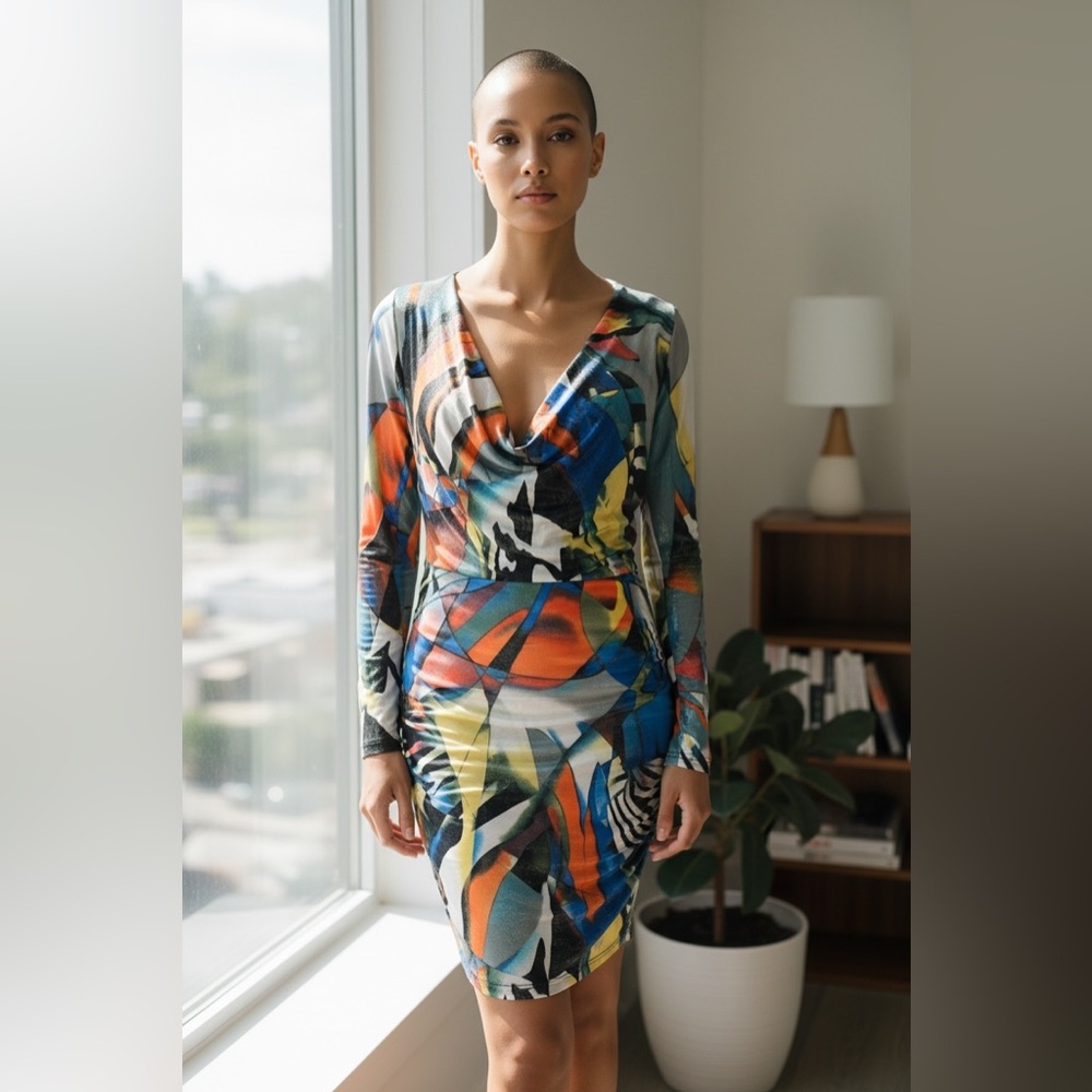 Multicolor Halter Dress, Splatter Pattern, size M - Picture 9 of 9